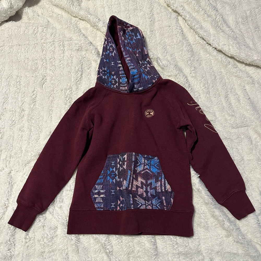 Hooey Maroon and Blue Patterned Kids Hoodie